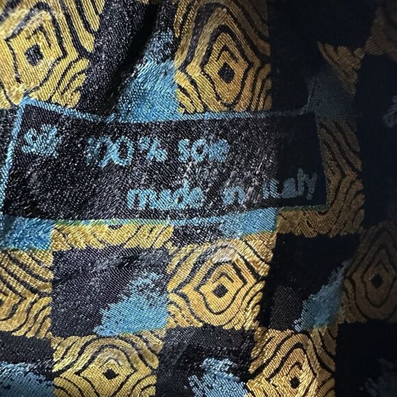 BRIONI Extra Long Suit Tie Silk Blue Black Gold Based Woven Handmade In Italy - Picture 16 of 16